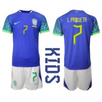Maglie da calcio Brasile Lucas Paqueta #7 Seconda Maglia Bambino Mondiali 2022 Manica Corta (+ Pantaloni corti)
